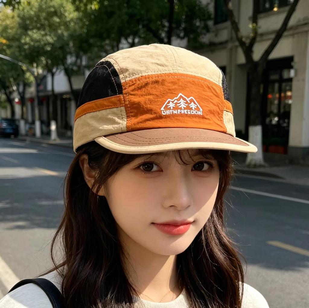Mountain quick-drying color-matching mesh hat, camping mountaineering short-brimmed hat, women's spring summer versatile sun protection, sunshade base