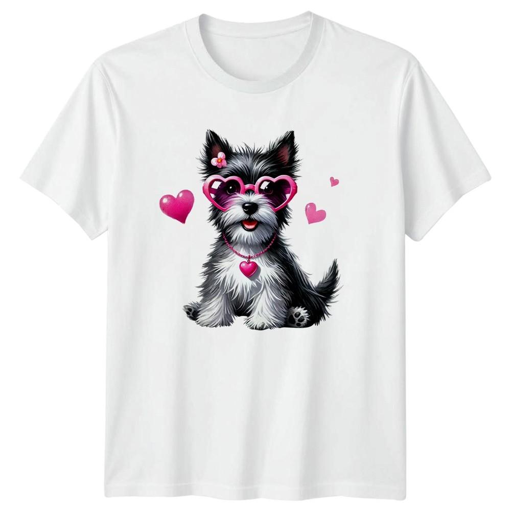 Cute Dog Wearing Heart Sunglasses Unisexs TShirt Terrier Dogs Pets