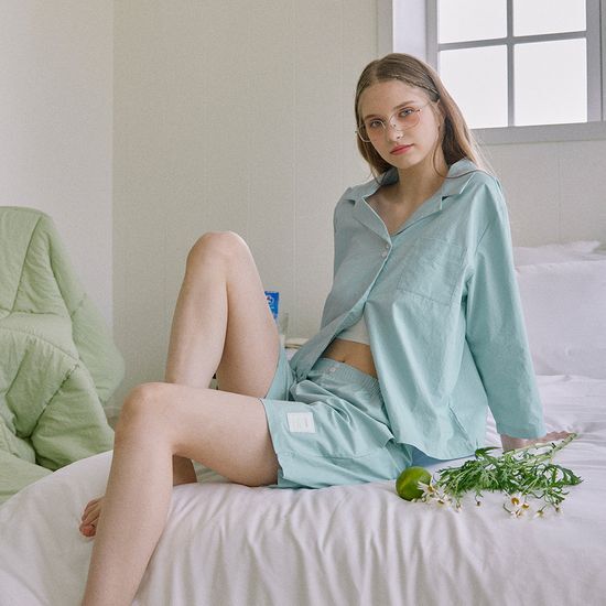 Однотонный пижамный комплект - мятно-голубой