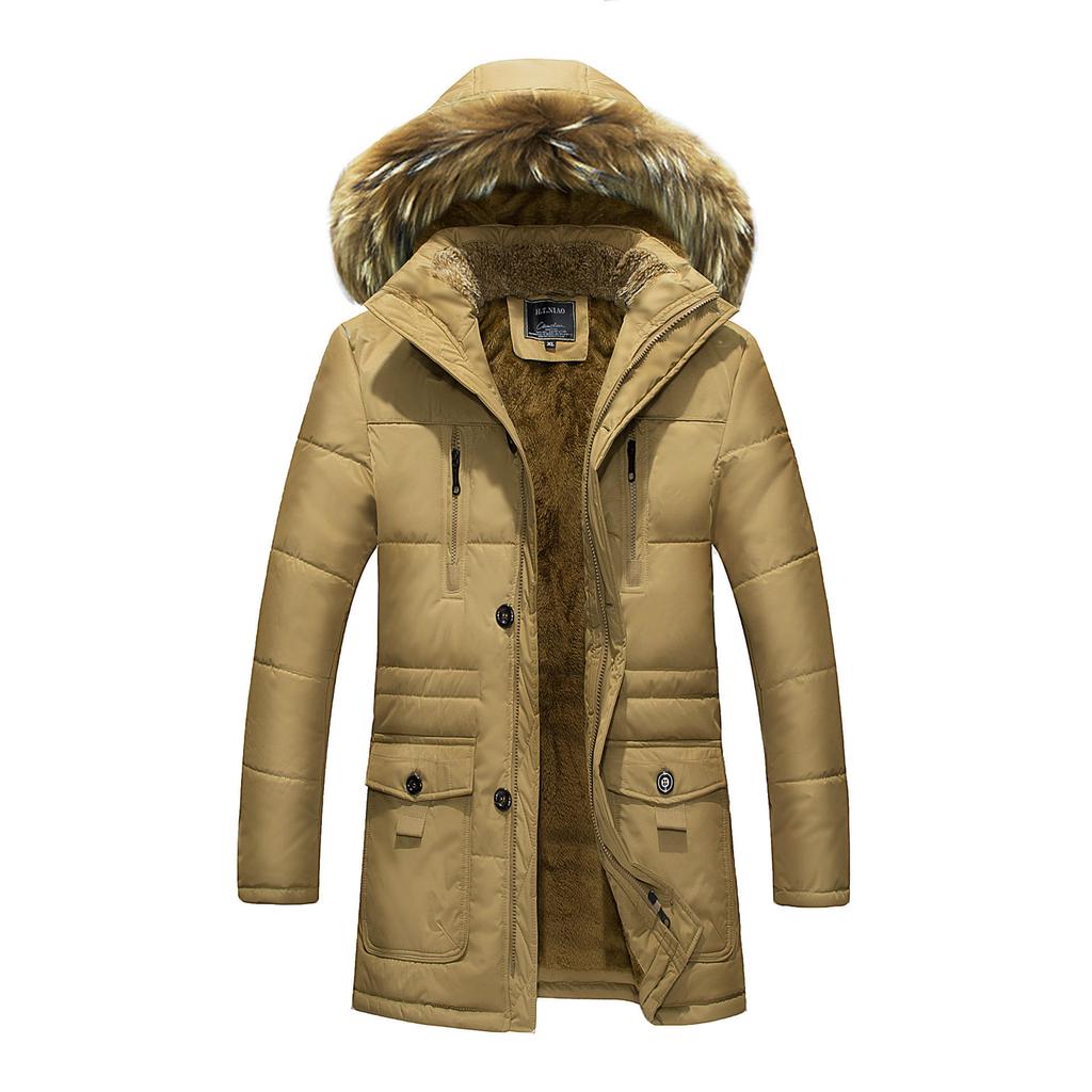 Cotton Jacket Men's Winter Coat Collar and Hooded Plus Size Cotton-padded Jacket Long Cotton-padded Jacket