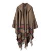 European and American Women's Fashoin Thicken Colorful Striped Pashmina Shawl Autumn Winter Warm Jacquard Long Hooded Cape