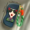 Multifunctional Portable Cute 3D Girl Silicone Sunglasses Case with Braided Lanyard Shockproof Eyeglass Protector for Women
