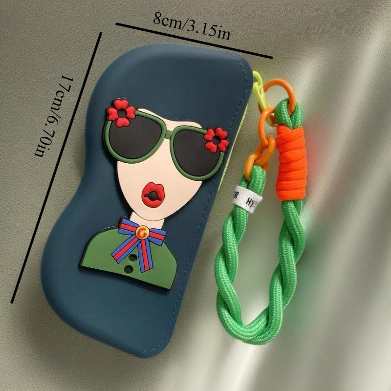 Multifunctional Portable Cute 3D Girl Silicone Sunglasses Case with Braided Lanyard Shockproof Eyeglass Protector for Women