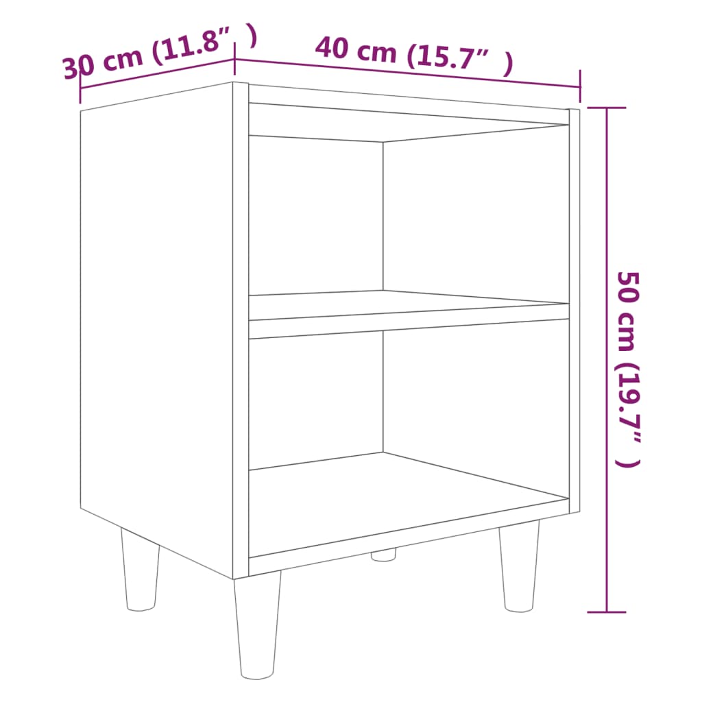 Nightstand with Solid Wood Legs Smoked Oak Finish 40 x 30 x 50 cm