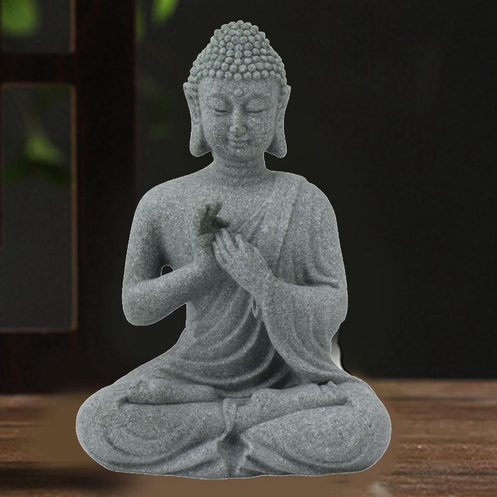 Grey Oriental Stone Carving Ornament Courtyard Sandstone Figurine Indoor Study Shelf Decoration