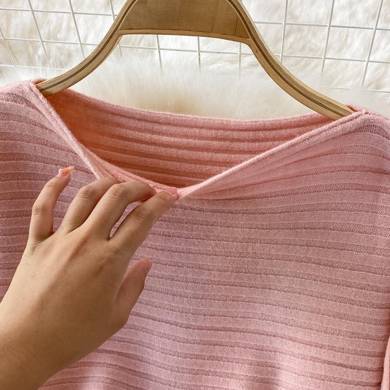 Осенний женский комплект платья-свитера, шикарный короткий вязаный свитер, топ с бретелькой на шее, платье с v-образным вырезом, темпераментное платье на бедрах, многослойный комплект из двух предметов