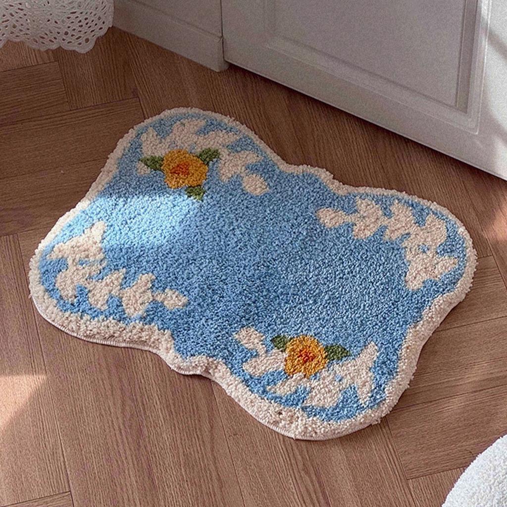 Floral Tufting Bathroom Mat Soft Tufted Camellia Kids Bedroom Carpet Bedside Rug Floor Non Slip Pad Aesthetic Home Decor
