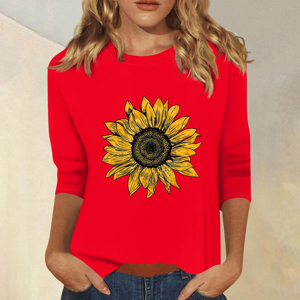 Women's Fashion Casual Printed Seven Sleeve Round Neck Top