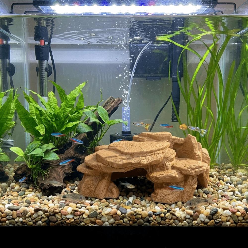 Realistic Texture Aquarium Fish Shelter Simulated Rock Reptile Resting Place Aquariums