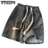 Denim Shorts Summer Woven Drawstring Shorts Men's Thin Section of Casual Retro Loose Large Yards with Five Points