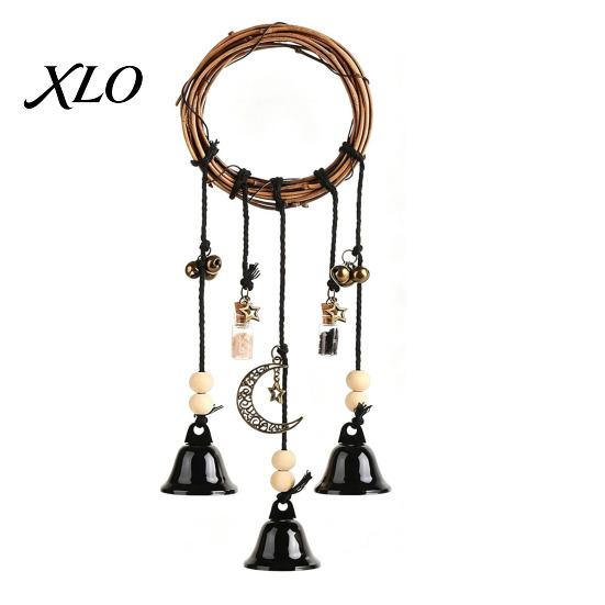 Nature Inspired Rattan Bell Pendant 2PCS Witch Bells for Door Knob, Hanging Wind Chime with Moon Pastoral Style Ornament Star Charms, Handmade