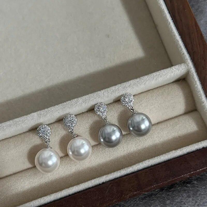 Темпераментные белые, серые серьги-гвоздики с имитацией жемчуга и циркона для женщин, модные серьги-капли, ювелирные изделия, подарки