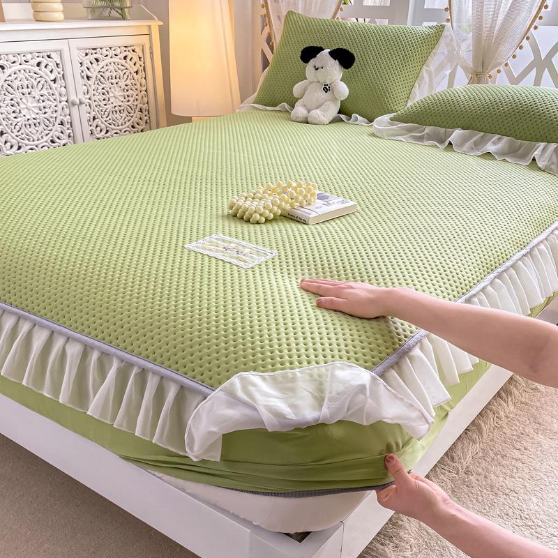 Waffle lace bed sheet, bean cool mat, three piece set, summer cool feeling, ice silk mat, mattress protective cover