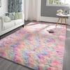 Fluffy Runner Rugs for Bedroom Living Room Soft Shag Rug Tie-Dye Gradient Silk Wool Carpet Soft Plush Area Carpet