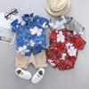 Flowers Printed Shirt Suit Kids 2pcs Clothing Set Boy Baby Short Sleeve Cotton Clothes