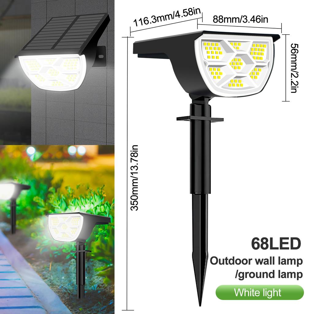 Outdoor 72/68 LED Solar Landscape Spotlights IP65 Waterproof Solar Light with 3 Modes Solar Garden Lighting for Outside Yard
