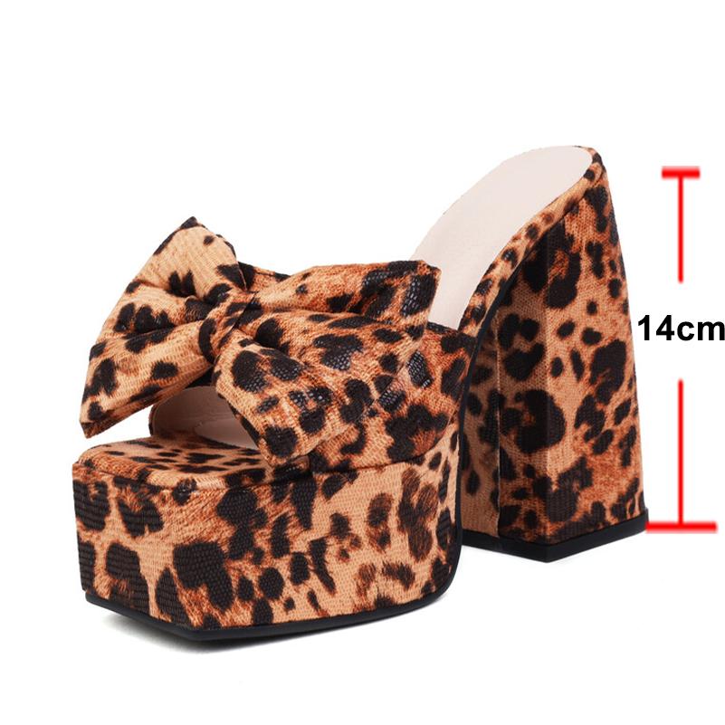 Женские сандалии из искусственной кожи на платформе, на очень высоком каблуке, с открытым носком и бантом, пикантные вечерние летние туфли, черный, зеленый, леопардовый, 35-43