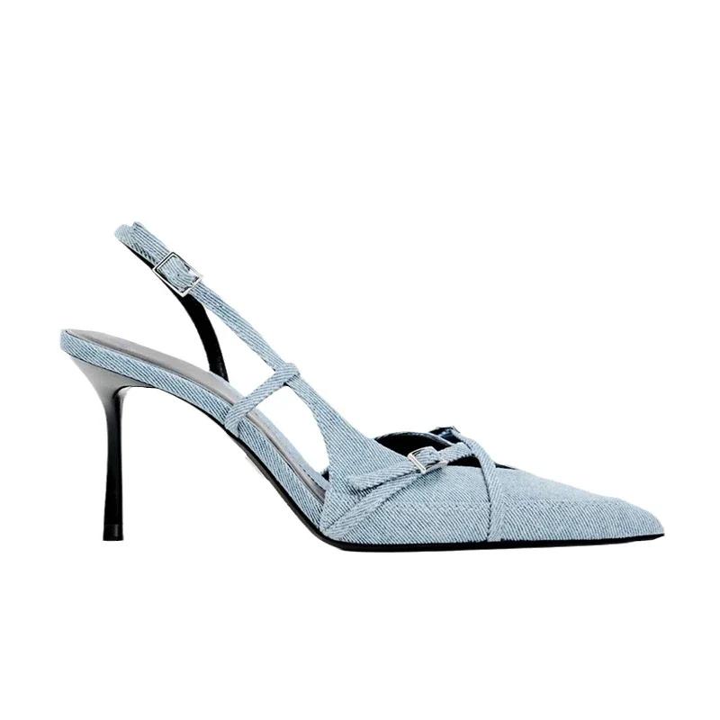 Fashion Pointy Stiletto Cowboy High Heels Women's Summer Temperament One Word Buckle Fashion Sandalias Mujer Verano 2024 Zapatos Mujer