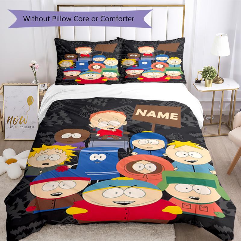 3pcs Custom Name South Park Bedding Set Duvet Cover Closure Includes 1 Duvet Cover & 2 Pillowcases, Soft and Comfortable for All Seasons.