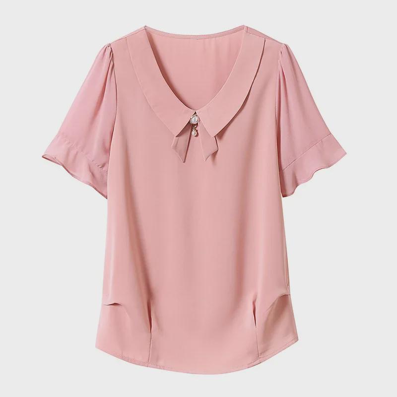 Лето 2023 г., женская стильная блузка свободного кроя из шифона с оборками и коротким рукавом