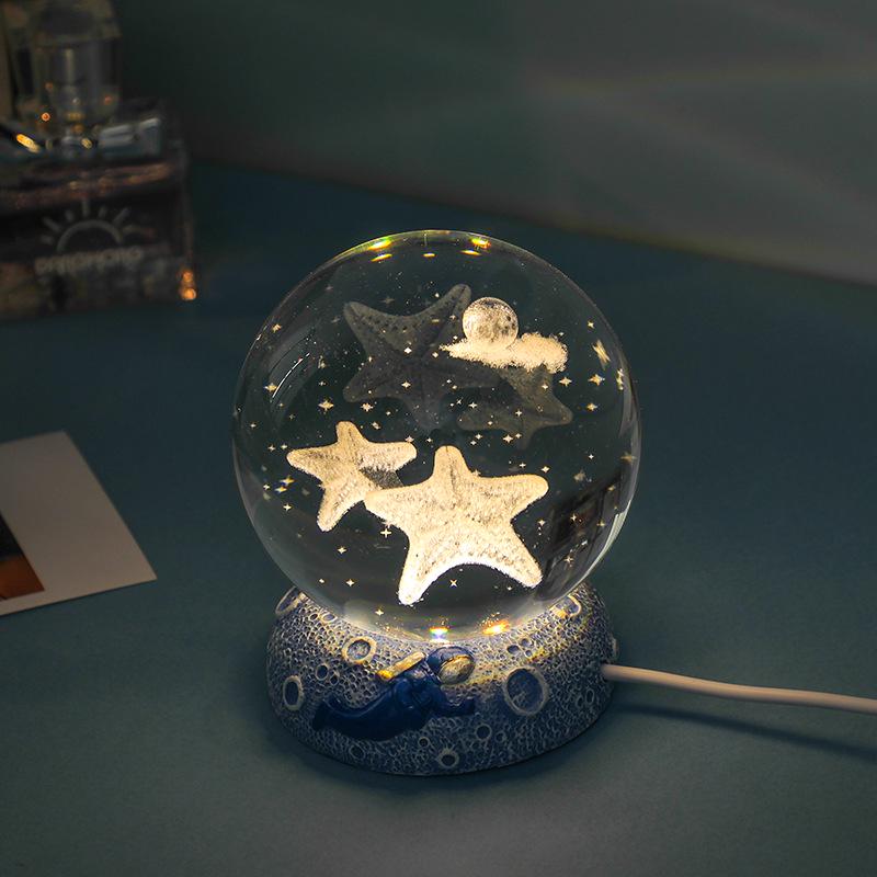 Starry Sea 3D Crystal Ball Night Light - Ocean Series Ornament & Birthday Gift
