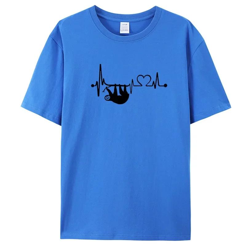 Высококачественная хлопковая футболка большого размера, мужская модная свободная летняя женская футболка с короткими рукавами, топ с принтом «Ленивец»