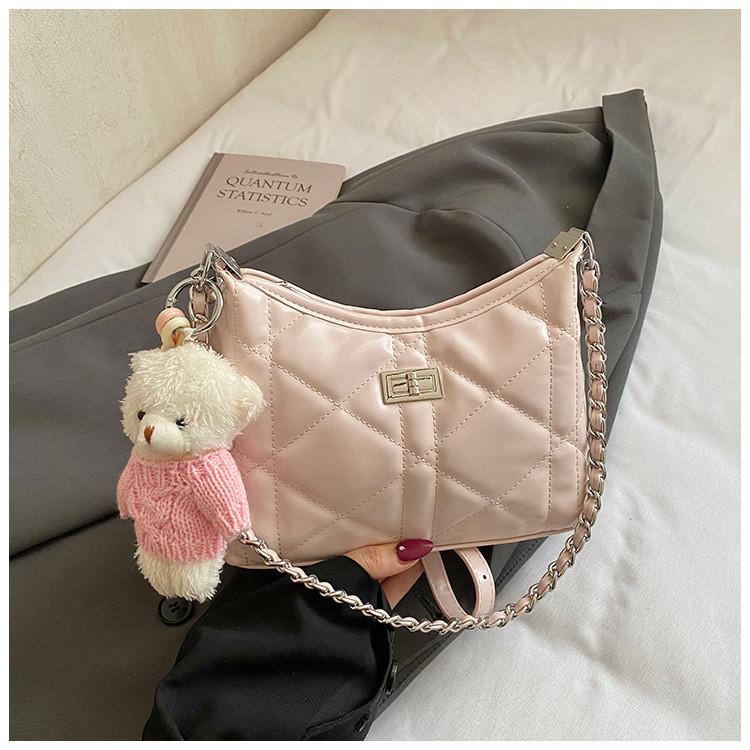 IELGY Pink Diamond Chain Bag Fashion Cross-Body Crescent Bag One-Shoulder Armpit Bag