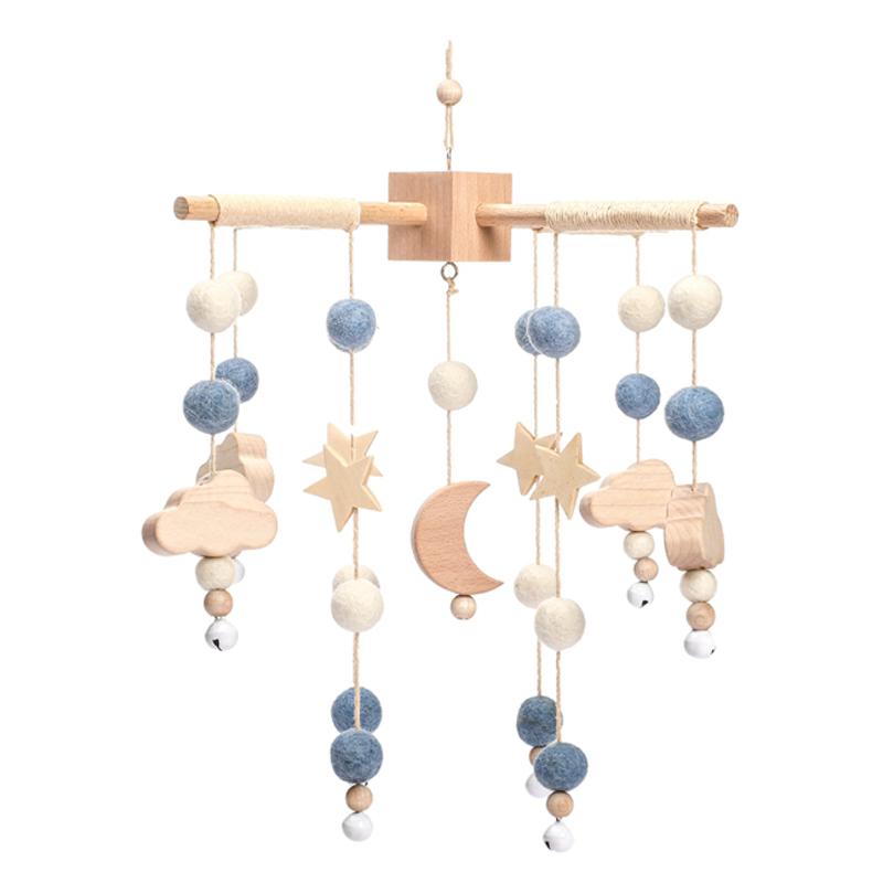 Baby Rattle Crib Mobile Toys 0 -12 Months Star Moon Wooden Bed Bell Musical Box Hairball Nordic Hanging Decor Accessories Gifts