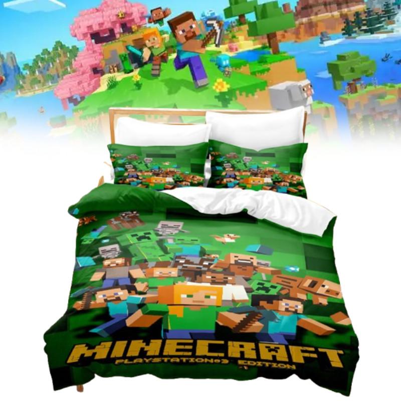 Duvet Minecraft 3d Cover Bedding Set Pillowcase Cartoon Print Double Single