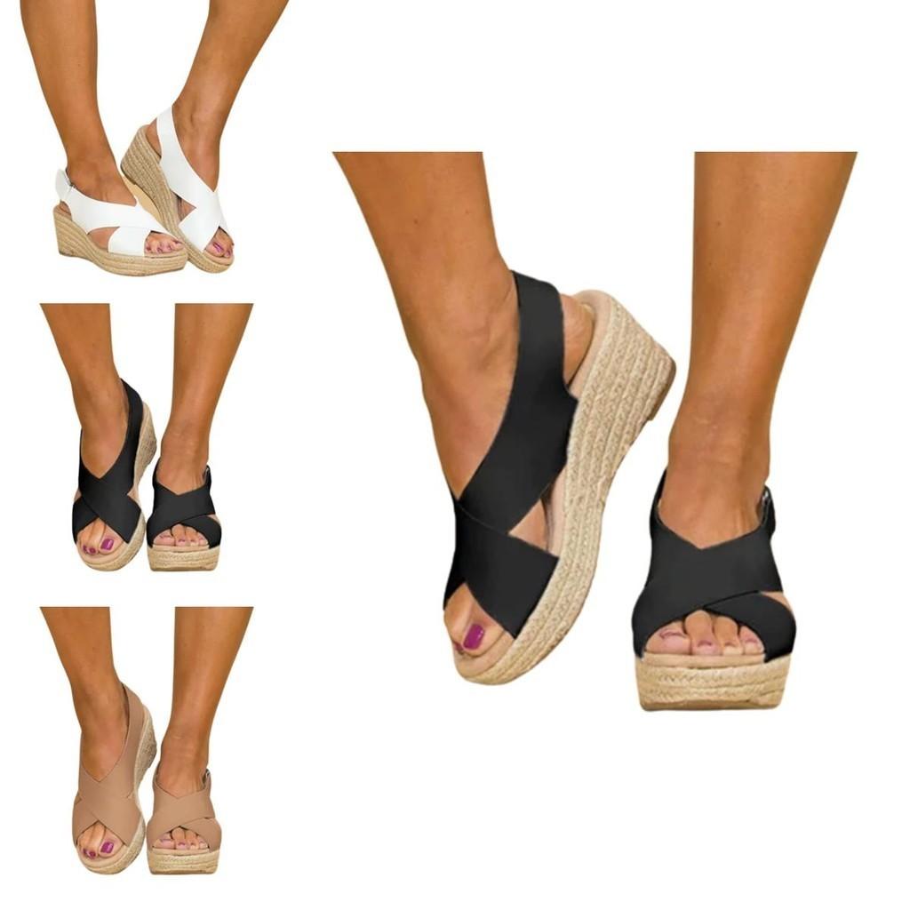Plus Size Women's Mid Wedges Sandals With Thick Cork Platform For All-day Comfort