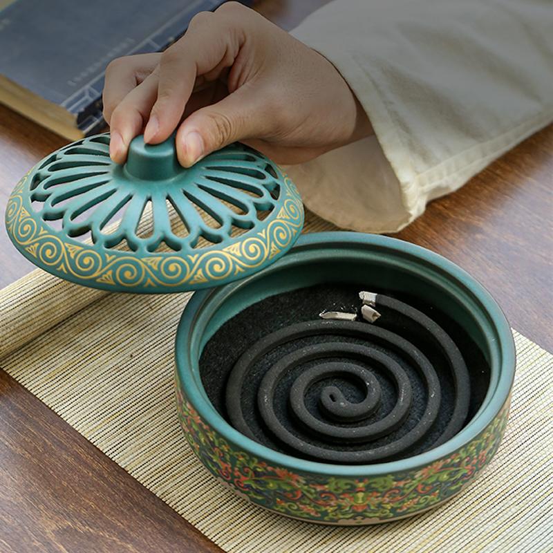 Mosquito incense box with cover incense burner Household ceramic tray incense burner mosquito incense burner decoration 7