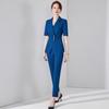 Женский элегантный синий приталенный костюмный комплект - Летняя коллекция 2024