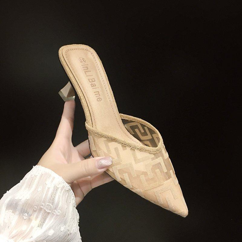 Модные женские сетчатые туфли на высоком каблуке, темпераментные сандалии, женские летние туфли-лодочки с острым носком для вечеринки, шлепанцы на тонком каблуке, женская брендовая дизайнерская обувь слипоны