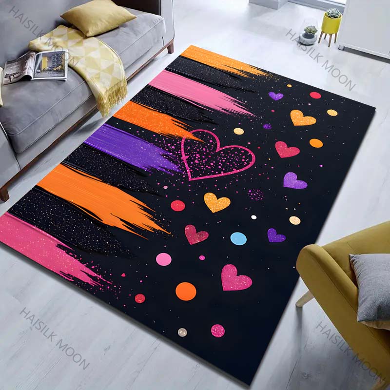 Fashionable Heart-shaped Watercolor Print Carpet for Living Room Bedroom Sofa Doormat Decor Sofa Table Area Rug Non-slip Mat