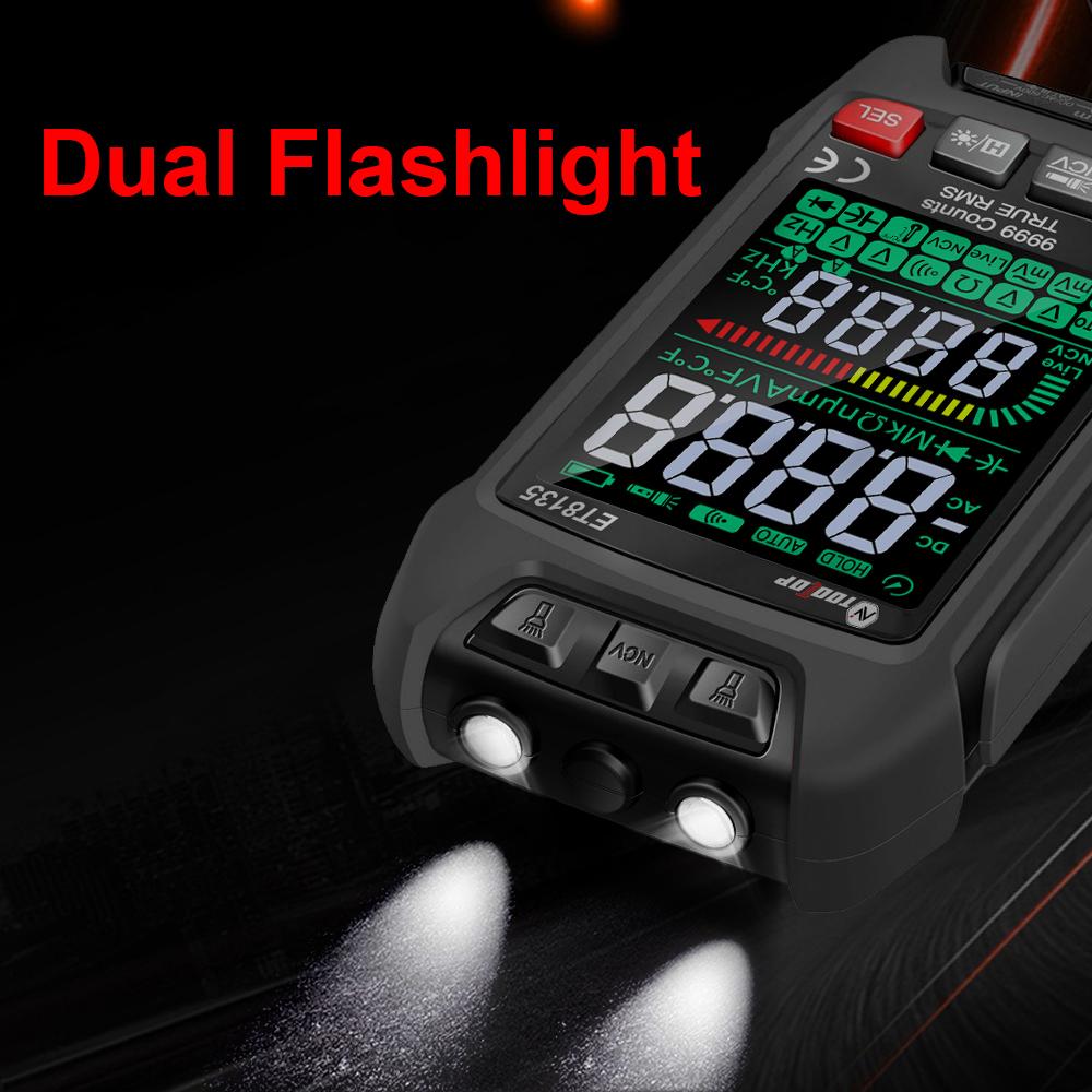 Цифровой мультиметр с цветным дисплеем, 9999 отсчетов, портативный мультиметр, бесконтактное зондирование NCV