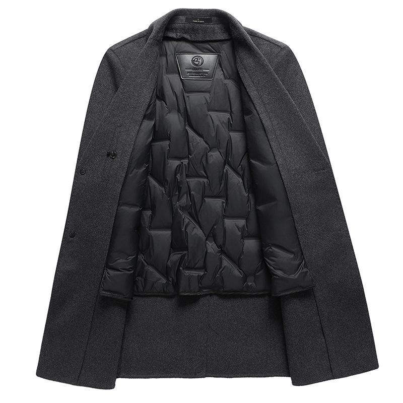 Winter Work Double-sided Woolen Coat Men's Medium and Long Single-breasted Take-off Goose Down Liner Fashion Casual Woolen Coat