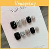 Womens Artificial Nail Tips With Black Glitter Water Diamoans And Star Details For Casual Student And Party Wear