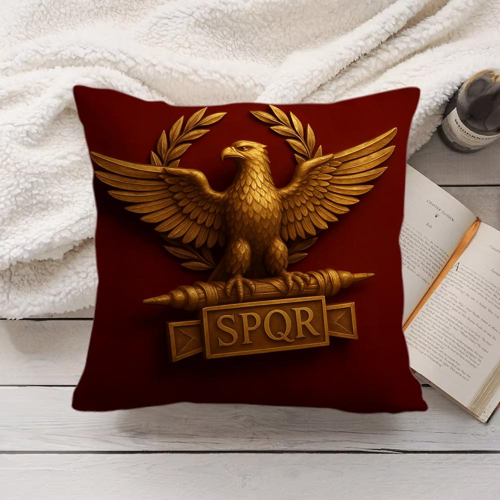 Gold Imperial Eagle Rome SPQR Cushion Cover Silky Short Plush Invisible Zipper Dustproof Sofa Pillow Case for Home Decor