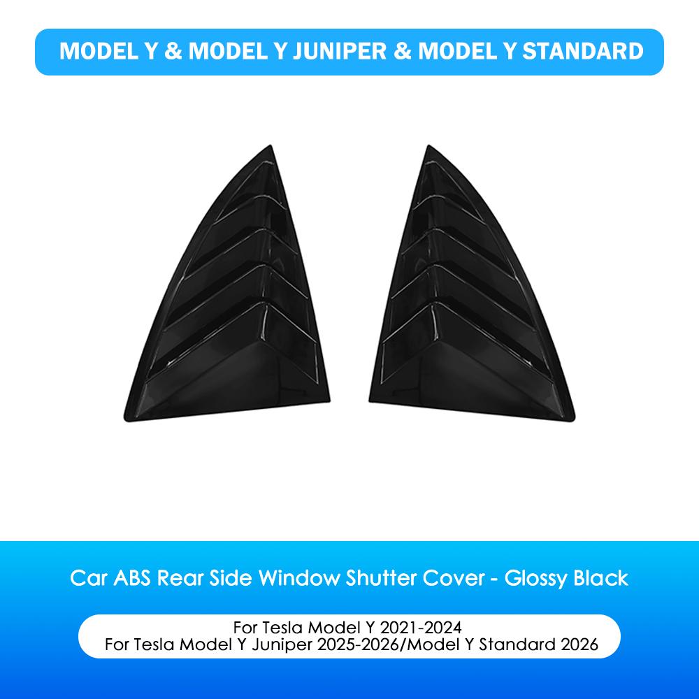 Heenvn 2PCS Side Window Louver Cover Sport Style For Tesla Model Y Juniper Model 3 Highland 2026 ABS Rear Window Shutter Cover