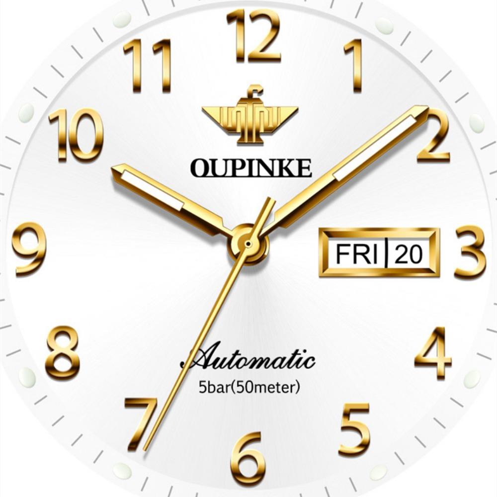 OUPINKE Men's Watch Automatic Mechanical Watch Stainless Steel Business Double Calendar Anti-high-end Watch