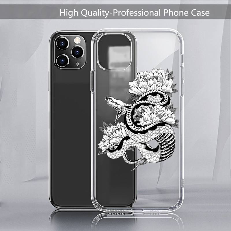 Черный чехол для телефона Flower Snake design art Прозрачный мягкий для iPhone 11 13 12 14 x xs xr pro max mini