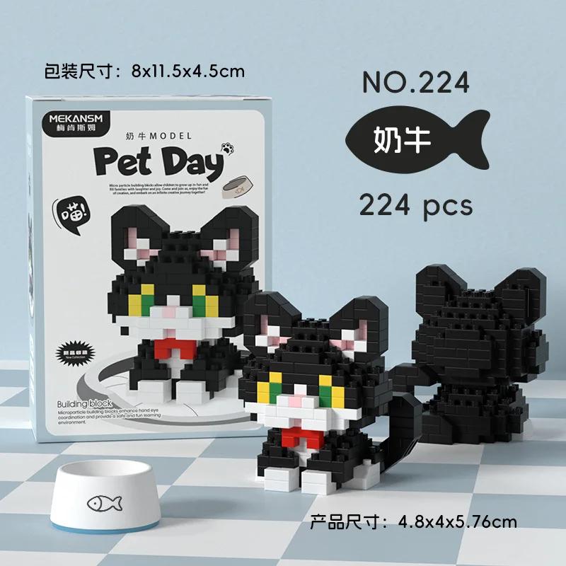 Animal Micro Building Blocks Sets Ocelot Ragdoll Cat Dog 3D Model Husky Collie Mini Figure Brick Toys Schnauzer For Kids Gift
