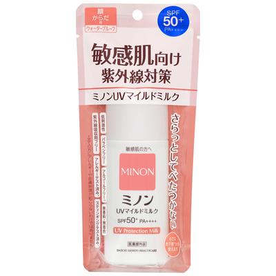Солнцезащитное молочко MINON UV Mild Milk 80 мл - SPF50+ PA++++, Уход за чувствительной кожей, Без УФ-фильтров, Низкое раздражение, Безопасно для детей