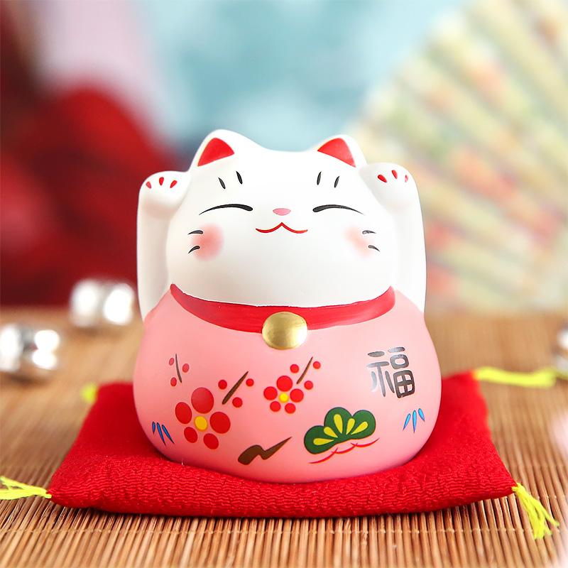 3-дюймовая керамическая фигурка кота удачи Манэки-нэко, ручная роспись, украшение, маленький кот удачи с подставкой под приборы
