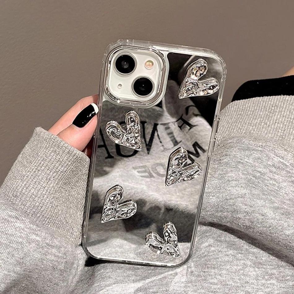 Блестящий зеркальный 3D чехол-сердечко для iPhone 11 12 13 14 15 Pro Max 7 8 Plus SE 15Pro X XR XS MAX Жесткий противоударный чехол для телефона
