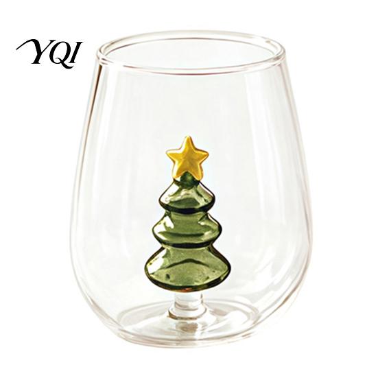 Handmade Decorative Drinking Mugs Clear Glass Cup with 3D Fruit And Christmas Holiday Ornaments, Cute Shaped Cups for Sparkling Water Heat Resistant