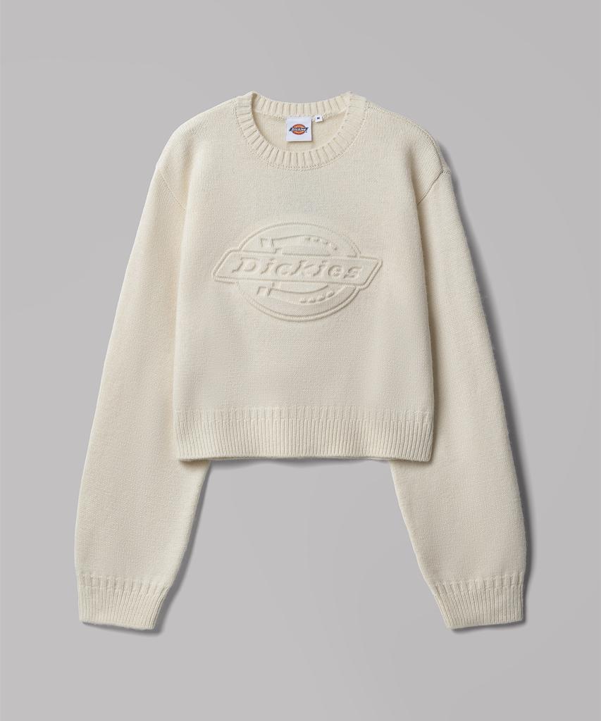 DICKIES Embossed Logo Pullover Crop Knit Cream