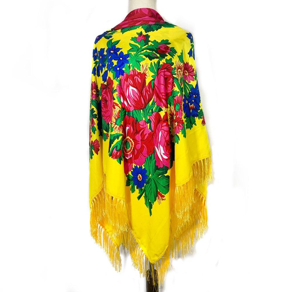 160*160cm Russian Square Scarf Women Floral Print Bandana Fringed Shawls