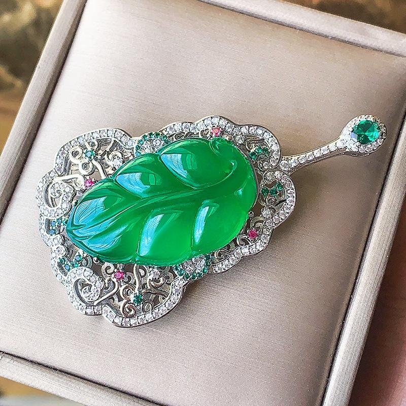 Осень и зима новый китайский император зеленый пипа брошь женская высокого класса ретро женская анти-легкая куртка с булавкой