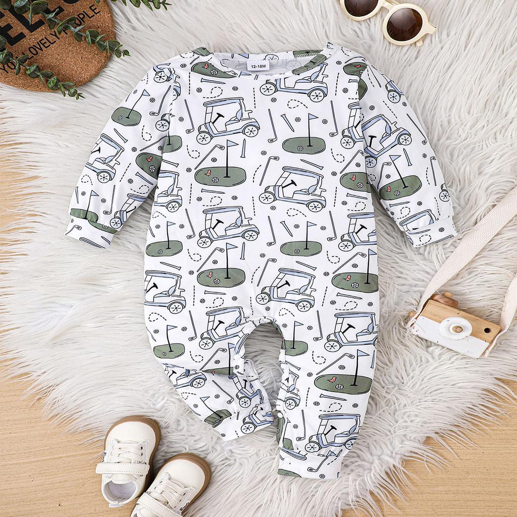 1-24 Months Baby Unisex Cute Golf All-over Print Long Sleeve Romper